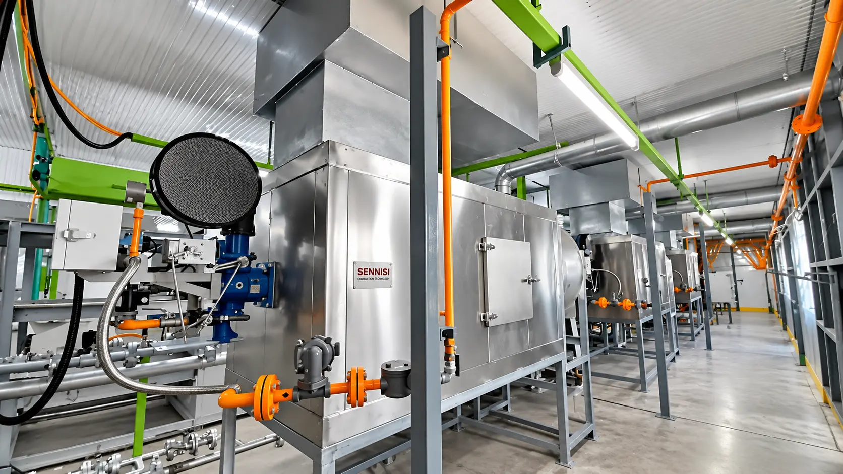 SENNISI industrial gas burner system installed in a modern process heating facility